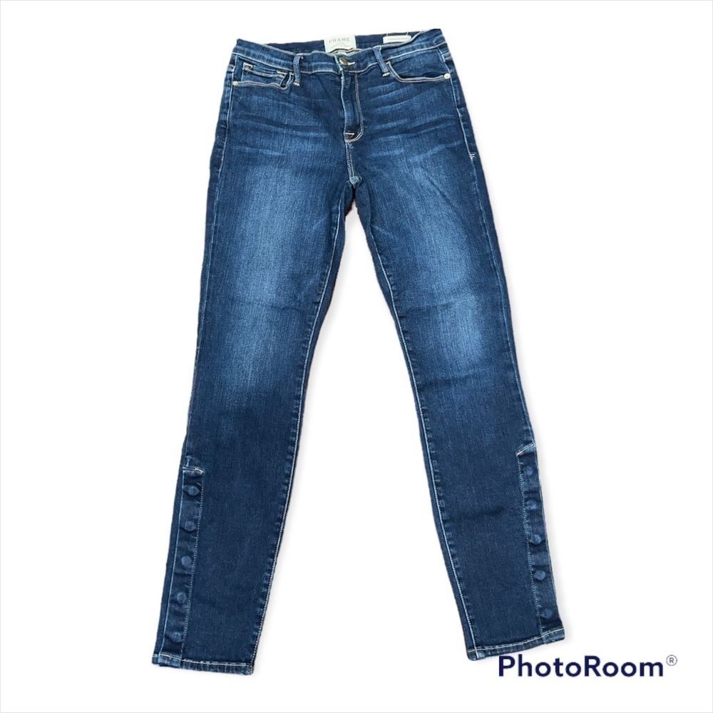 FRAME Le Skinny de Jeanne Jeans Dark Wash Ankle Button Detail Womens Size 28